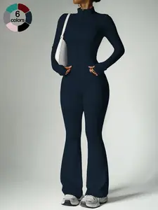 Women's Two Piece Sportswear Set Stand Collar Zipper Long Sleeve Jacket High Waist Butt Lifting Pants Soft Breathable Activewear for Yoga Gym Running Fitness Outfits