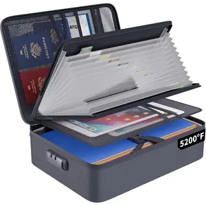 5200? Fireproof File Organizer Bag with 13 Pocket Accordion File Folder,Document Organizer Box with Lock&Labels,Multi-Layer Portable Home Travel Safe Storage Box for Important Documents,Gray
