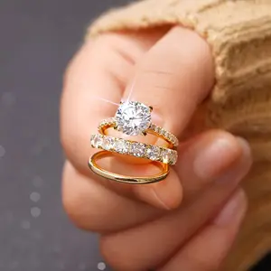 3 PCS Cubic Zirconia Stackable Engagement Rings Set, Vintage Elegant Jewelry for Anniversary, Promise & Special Occasions