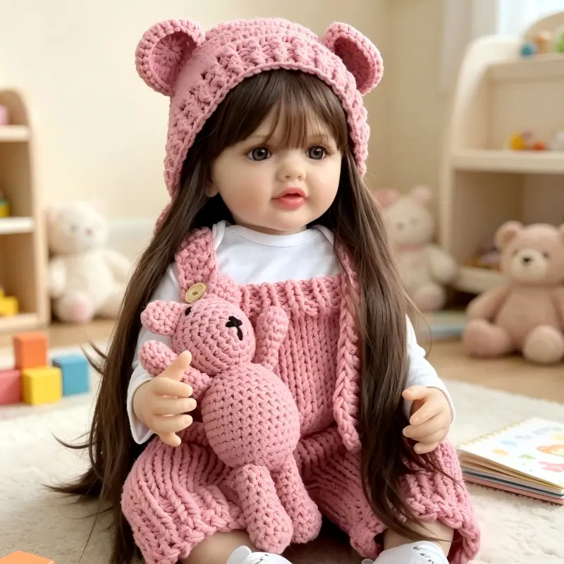 22-Inch (55cm) Realistic Reborn Baby Doll, Full Vinyl Body, Long Blond Hair, Open-Eyes Girl Doll Set, Cute Birthday & Christmas Gifts for Kids Trendy Dolls