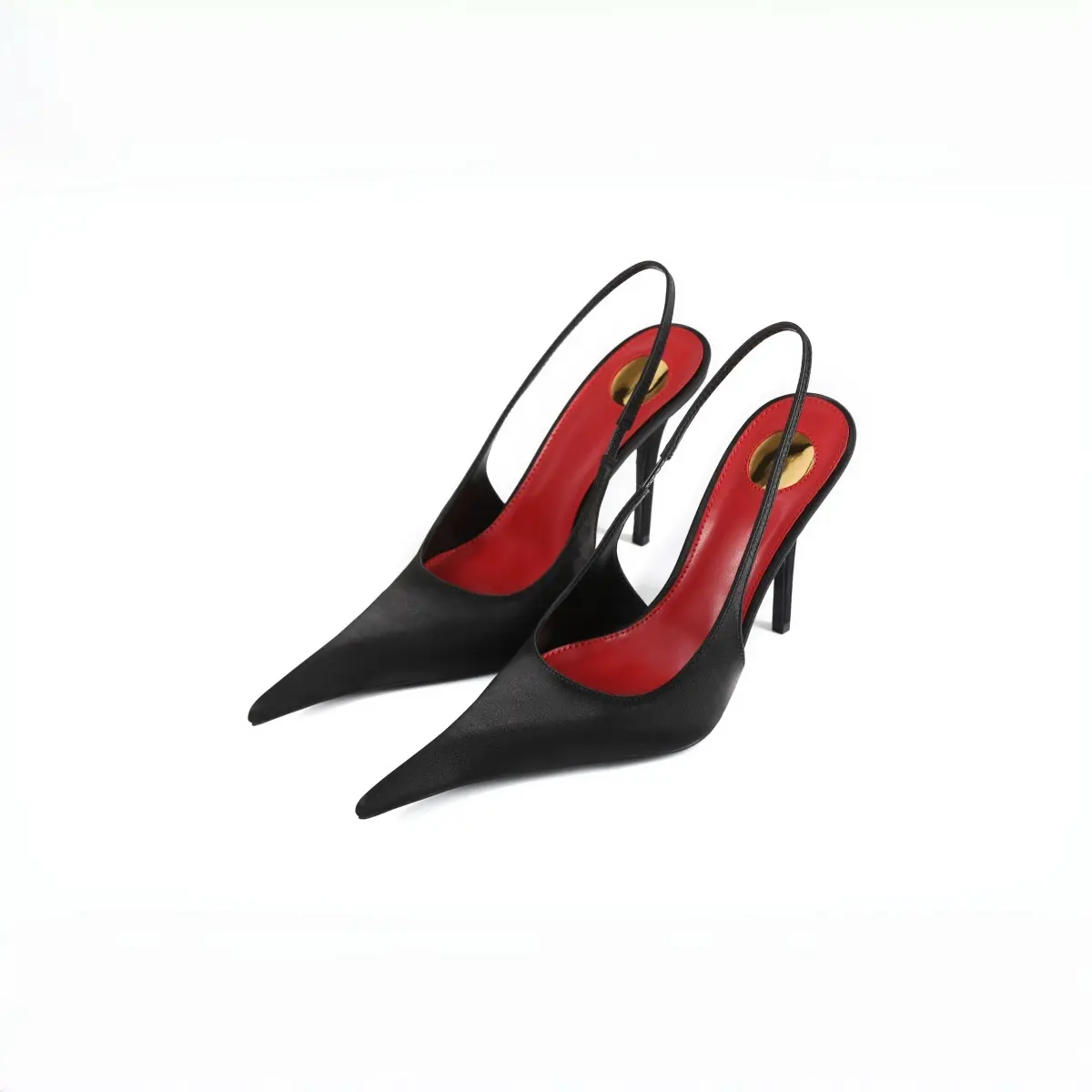 Women's Satin Pointed Toe Stiletto Heels - High-Density Satin Dress Sandals with Metal Accent Back Strap, Leg-Lengthening Footwear for Party Fashion, Commute & Date, All Seasons