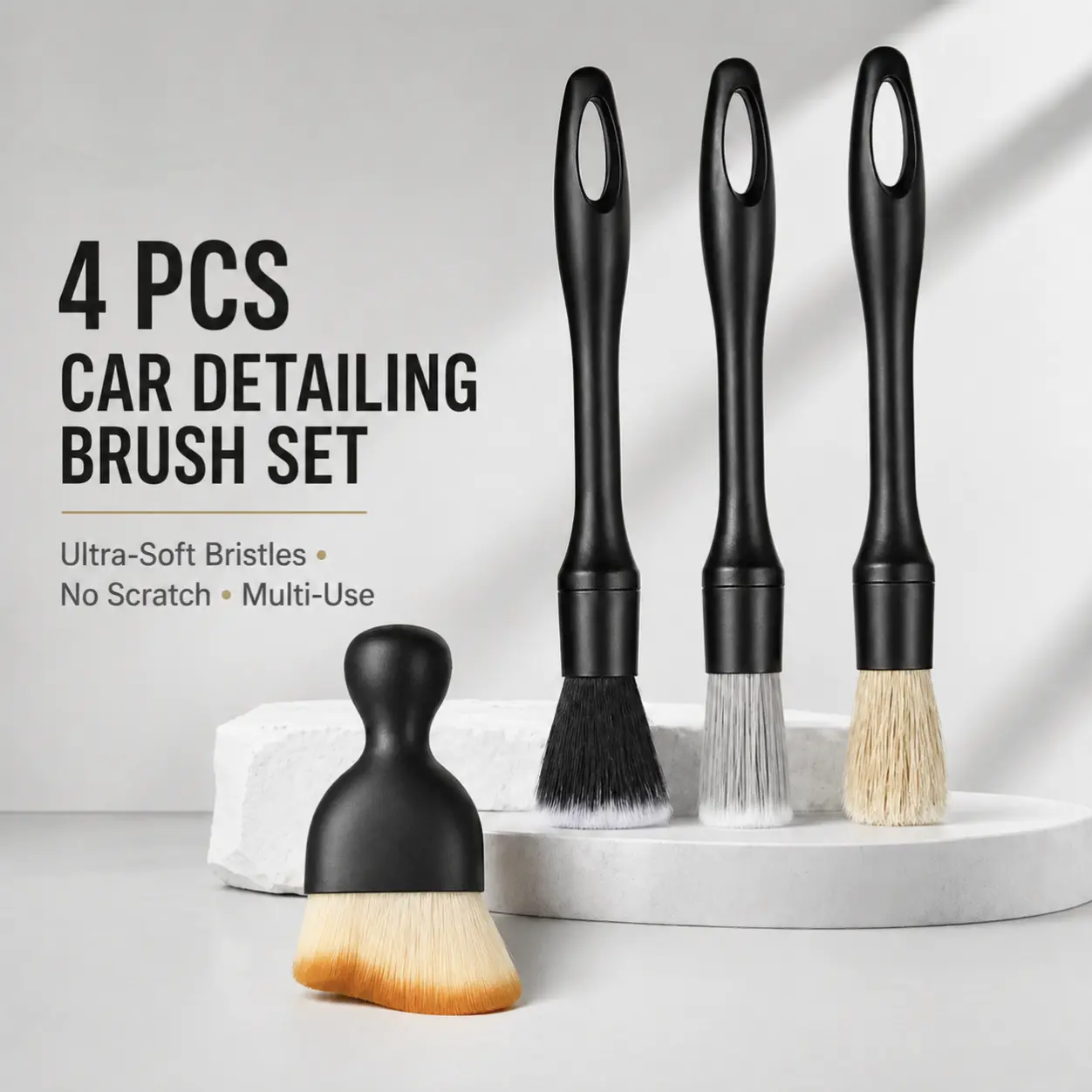4PCS Car Detailing Brush Set – Soft Interior Cleaning Brushes for Dust Removal, Dashboard & Air Vent Cleaning, Portable Auto Detailing Kit for Vehicle Interior Maintenance