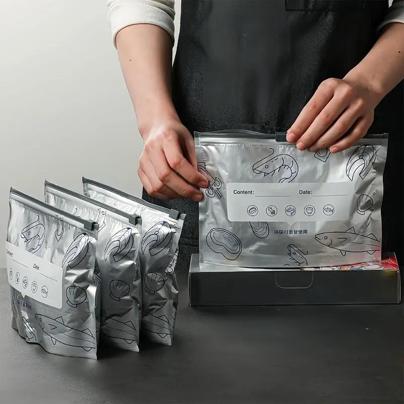 Thick Kitchen Airtight Insulation Premium Food-Safe Aluminum Foil Zipper Bags - 30-Pack Reusable, Vacuum-Seal, Stand-Up, Label-Enabled for Long-Lasting Fruit & Veggie Freshness