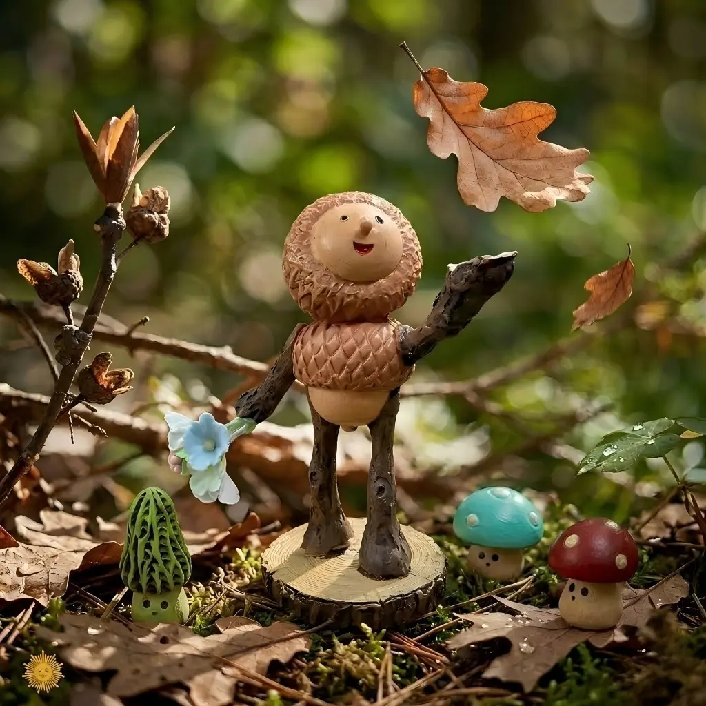 1PC Cottagecore Acorn Spirit Figurine 🍄 Whimsical Forest Elf Miniature for Fairy Garden & Desk Decor, Statue Figurines, Garden Accessories, Handmade Aesthetic Gift for Nature Lovers