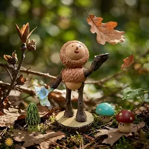 1PC Cottagecore Acorn Spirit Figurine 🍄 Whimsical Forest Elf Miniature for Fairy Garden & Desk Decor, Statue Figurines, Garden Accessories, Handmade Aesthetic Gift for Nature Lovers