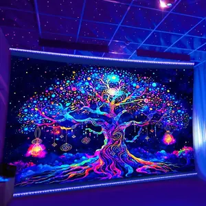 1pc Fantasy Tree Of Life UV Black Light Tapestry, Large Size Fluorescent Tapestry, Bedroom Aesthetic Hanging Tapestry For Bedroom Office Living Room Home Decor, With Free Accessories Decoration Wall