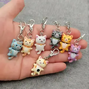Kawaii Cute Cat Animal Character Keychain Set - Fashion Bag Charm Keychains for Women, Stylish Car Key Decoration Accessory