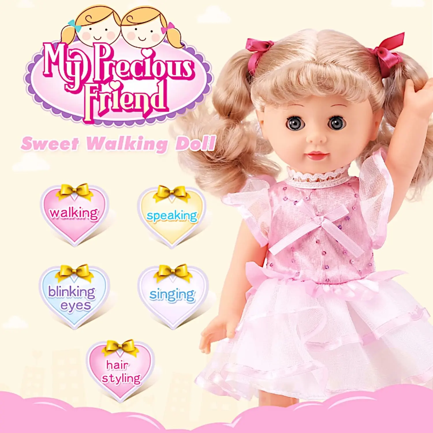 12in Princess Walking Doll, Interactive Vinyl Toy for 3-4 Years Girls, Sonic Control, Cuddly Blonde Fashion Doll with Blinking Eyes, Talks & Sings