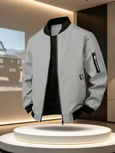Men's Casual Fitted Long Sleeve Zipper Jacket with Pockets, Spring & Fall Outdoor Windproof Coat, Fashionable Comfortable Outerwear, Casual Lightweight Jacket
