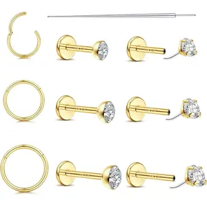 MILACOLATO 20G/18G Nose Rings Studs for Women Men - 14K Plated Gold Filled Flat Back Nose Studs Nose Ring Hoops Hypoallergenic Surgical Steel Threadless Push in CZ Helix Tragus Conch Nostril Cartilage Piercing Jewelry, Threadless Piercing, Daily Wear