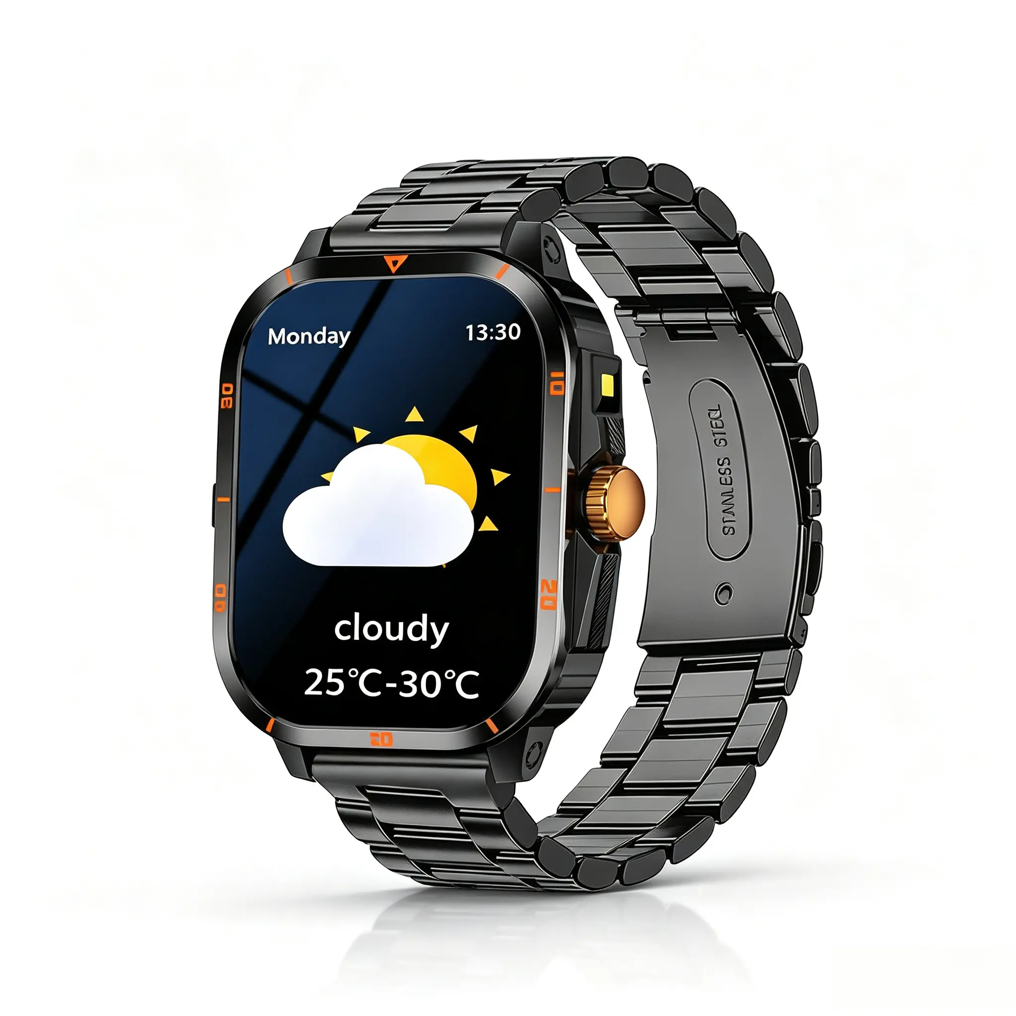 Stainless Steel Strap Smartwatch with Free Silicone Strap - Wireless Call Support, Message Alerts, Real-Time Weather Forecasts, Camera & Music Controls for Sports, Camping