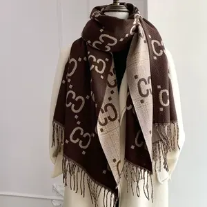 New Luxury Winter Two-Sided Cashmere Long Fringe Scarves High Quality Women Thicken Wrap Shawl Ladies Pashmina Warm Scarf