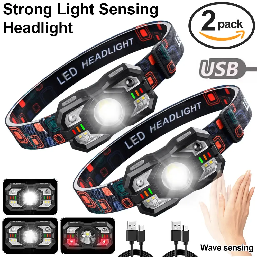 Rechargeable LED Headlamp - 1200 Lumens Super Bright Headlight with Motion Sensor & 10 Light Modes, Lightweight White & Red LED Head Lamp, 45° Tiltable Type-C Flashlight for Camping Running Outdoor