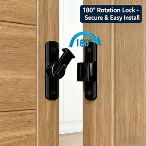 3-Pack Adjustable Security Door Lock Set, Heavy Duty 90/180 Degree Zinc Alloy Flip Latches for Home, Cabinet Closet, Office, Hotel, Apartment, Sliding Barn Door, Black & Silver Screws, Mini Gadgets Hardware Door Reinforcement Locking Hinges