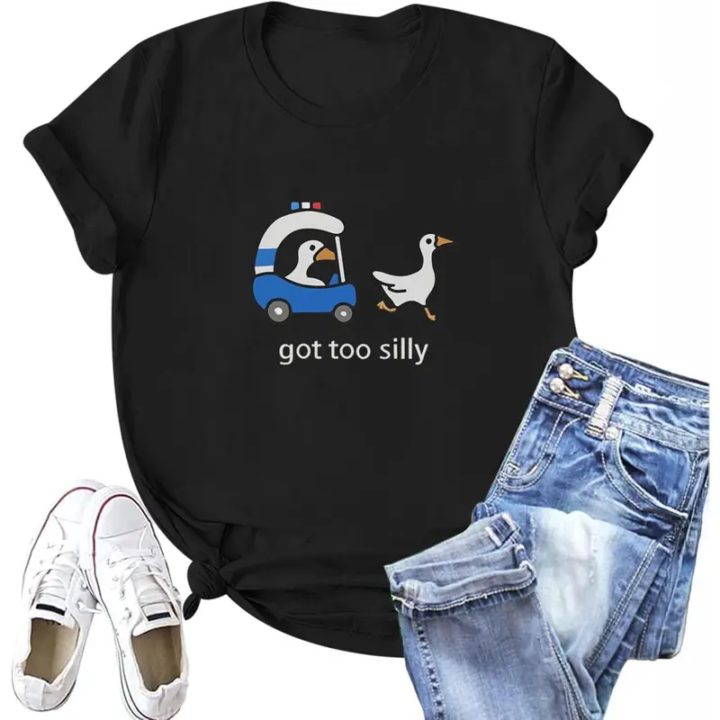 Menswear Cotton Blend Casual Short-Sleeve Round Neck Graphic T-Shirt - 65% High-Quality Polyester, Soft, Breathable, Goose-Silly Fun Duck Print, Chic, All Seasons Summer Streetwear Top for Date