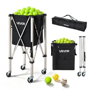 【Summervibes】VEVOR Tennis Ball Hopper, Holds 200 Tennis Balls, Foldable Pickleball Basket Cart with Wheels for Easy Pick Up, Stainless Steel Portable Pickleball Cart Caddy with Storage Bag, for Training Teaching