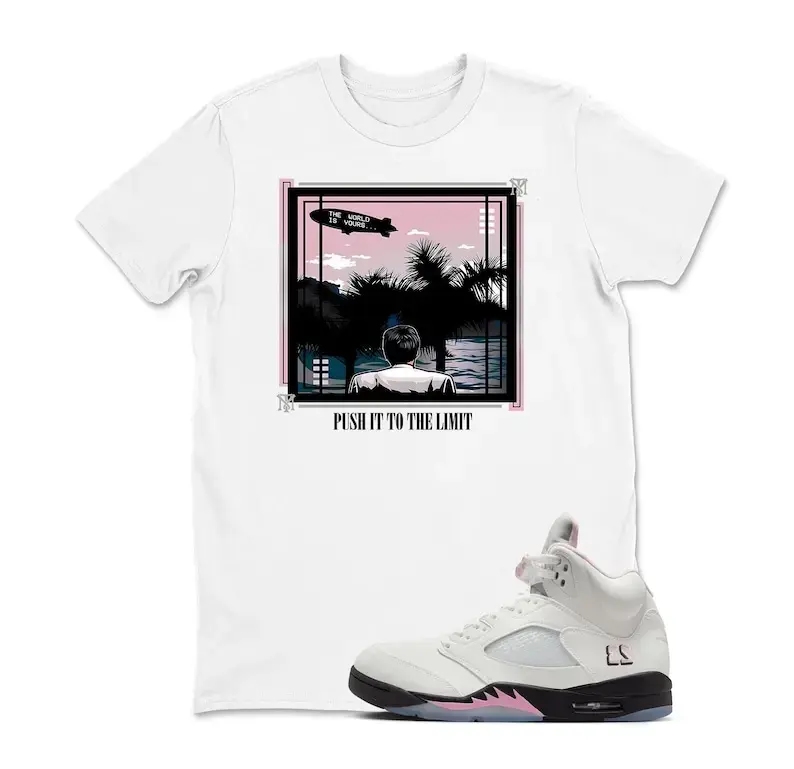 AJ5 Soft Pink Matching T Shirt, Push It To The Limit Graphic Shirt, 90s Hip Hop Tee, Gift For Women and Man, Unisex T-Shirt, Sneaker Head Gift