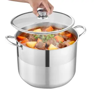 Stainless Steel Stock Pot, 16-Quart With Glass Lid, PFOA-Free And PFAS-Free, Compatible With Gas Stoves, Induction Cooktops, And Electric Stovetops, Ideal For Soups, Stews, Pasta, Boiling, And More