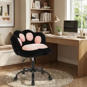 GAOMON Modern Cute Armless Office Chair with Cat Paw Back,Comfy Small Desk Chair with Wheels,Ultra-Plush Fleece Cute Vanity Chair,Swivel Height Adjustable Computer Chair for Home Office,Make-Up Room,Bedroom