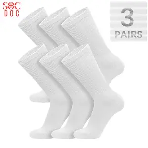 3/6/12 Pairs Diabetic Crew Socks for Mens & Womens – Doctor Approved Non-Binding Seamless Medical Support Socks – Soft Elastic Cotton Blend, Breathable High Comfort Mens Crew Socks Black & White – Size 9-11, 10-13