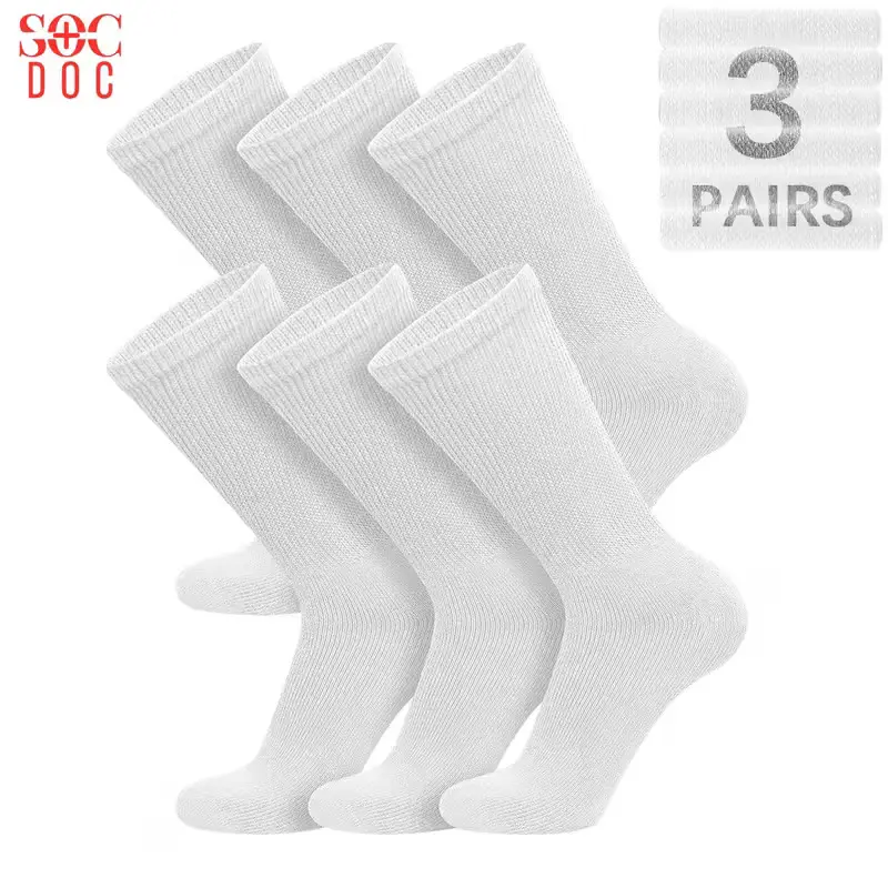 3/6/12 Pairs Diabetic Crew Socks for Mens & Womens – Doctor Approved Non-Binding Seamless Medical Support Socks – Soft Elastic Cotton Blend, Breathable High Comfort Mens Crew Socks Black & White – Size 9-11, 10-13