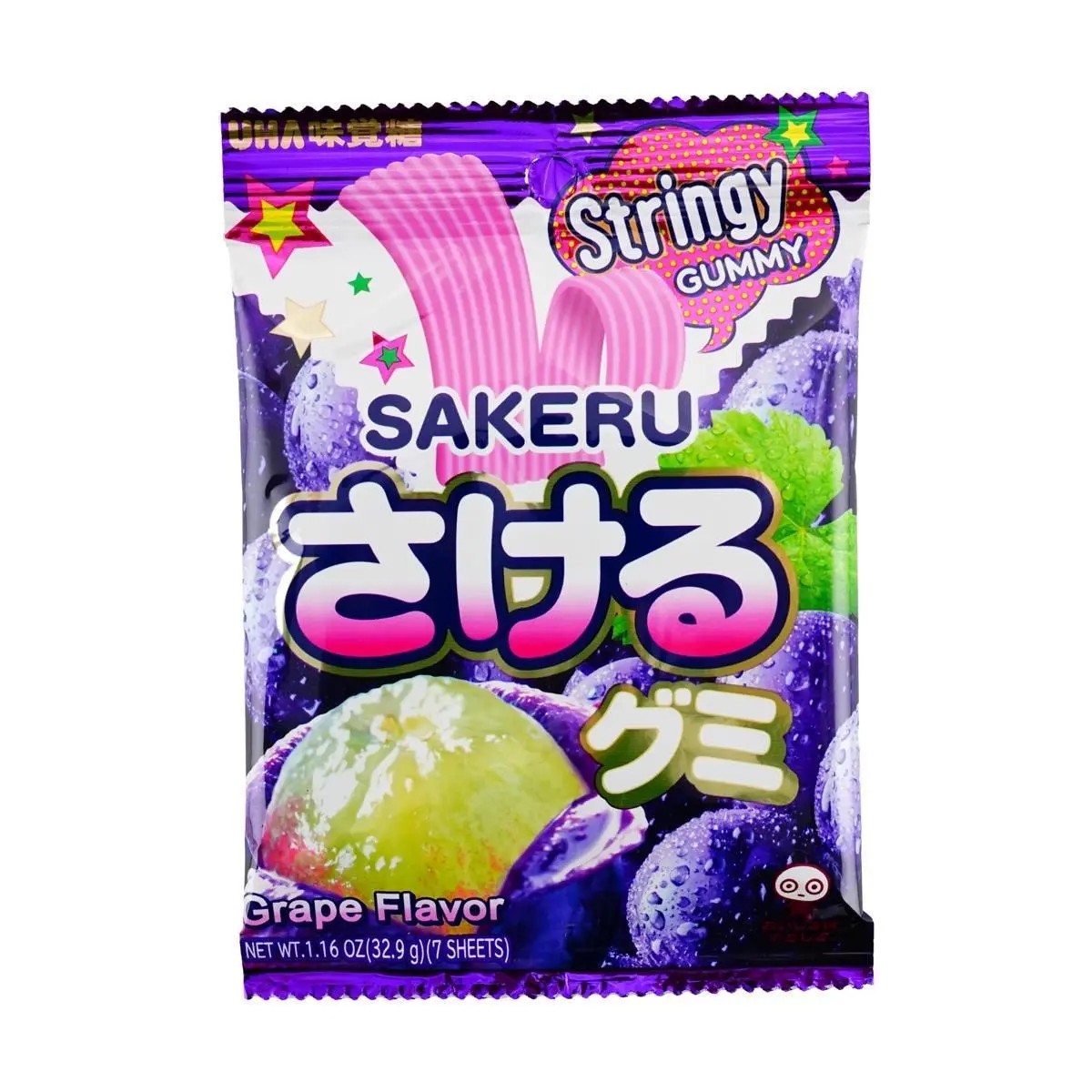 UHA Mikakuto Gummy Candy - Grape Flavor, New Texture Tearable Fruit Gummy, 7 Pieces (32.9g) - Japanese Snacks