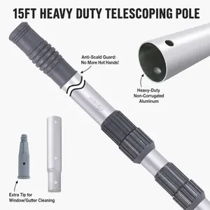 [Extra Long 15FT] Sepetrel Professional Telescoping Pool Pole, Heavy Duty Aluminum Extension Pole with Threaded Tip for Large In-ground Pools, Skimmer & Brush,summervibes outdoorfun