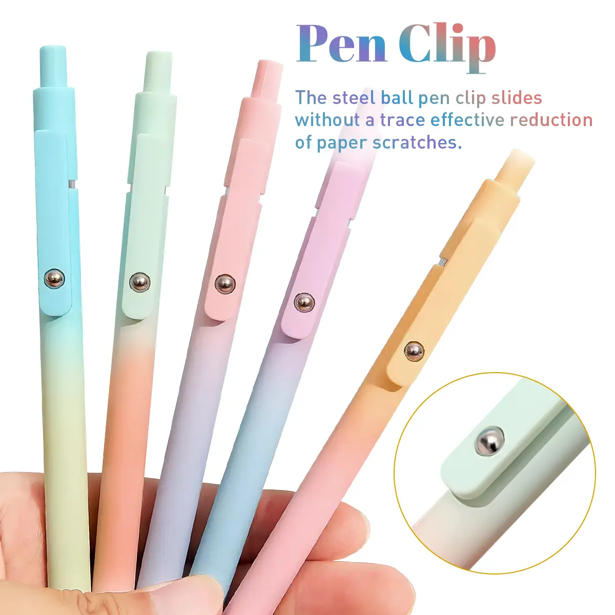 5Pcs Rainbow Minimalist Press Type QuickDrying Carbon Gel Pens Set ForStudents,Nurse,Bible Journal Supplies,KidsStuff for Girls,Office Accessories (5 Pcs Gradient-Black Ink)