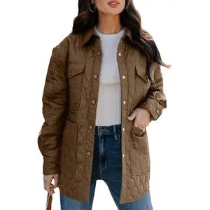 Quilted Jackets for Women Lightweight Long Sleeve Button Down Puffer Jacket Warm Winter Coat Outerwear with Pockets