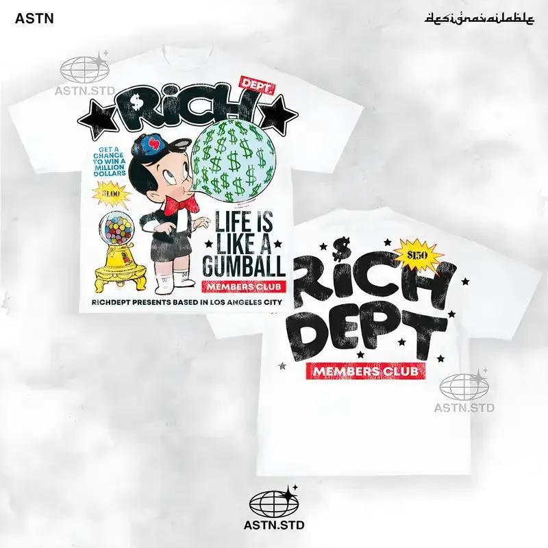 Y2K Graphic "Rich Dept" Personalize Printed Tshirt Casual Cotton Menswear T-Shirt tee