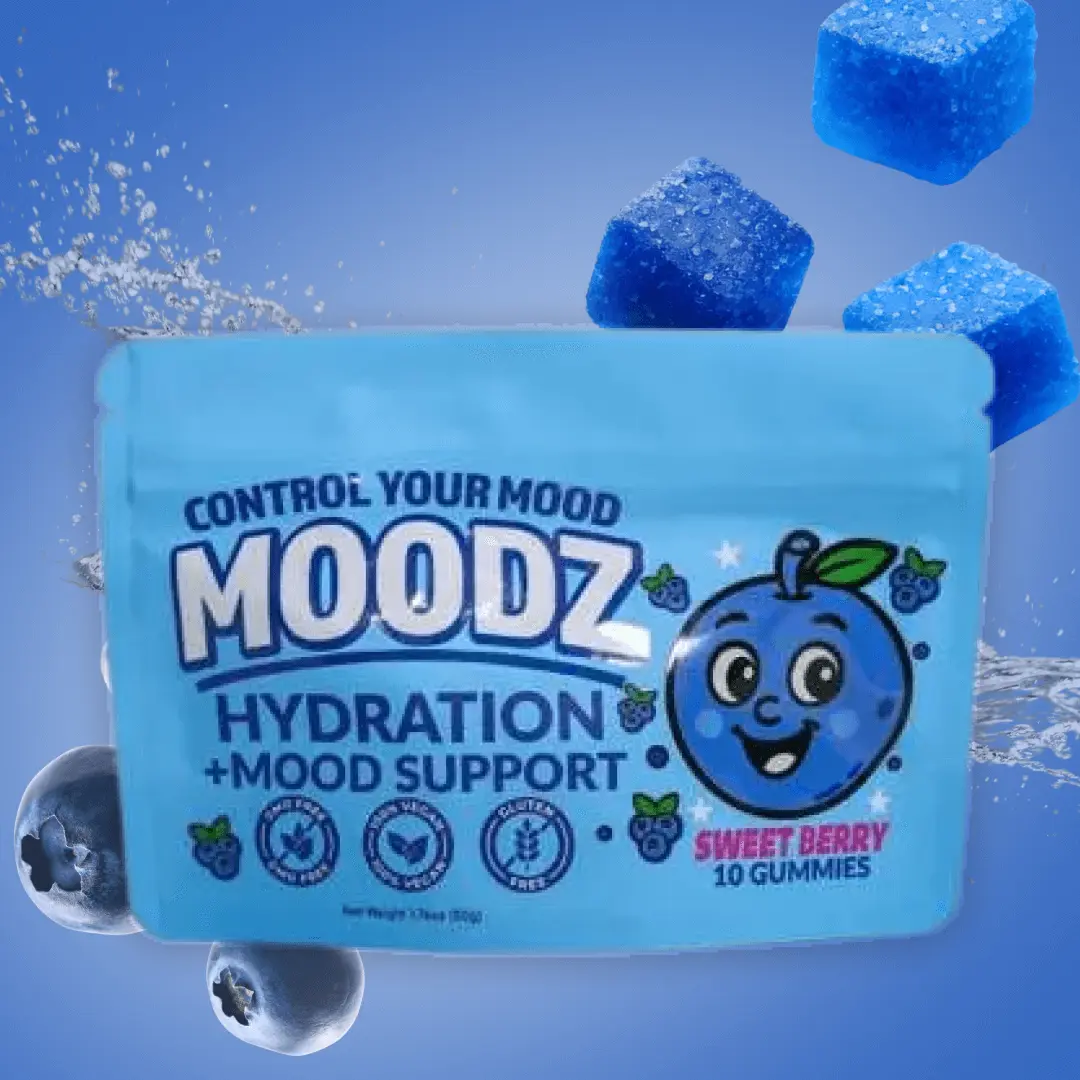 MOODZ Sweet Berry Electrolyte Gummies for Hydration, Vegan Gluten-Free Chews with Magnesium, Sodium, Potassium and Plant Terpenes Calming