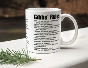 G1bb's Rules Mug 11oz & 15oz Ceramic Coffee Cup with Durable White Finish & Comfortable C-Handle Dishwasher Safe Gift for Friend