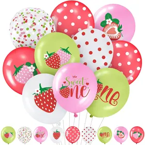 36 Pcs Strawberry Theme Balloons Strawberry Polka Dot Sweet One Balloons For Girls First Birthday Party Decorations Summer Fruit Baby Shower Supplies, 12 Inch