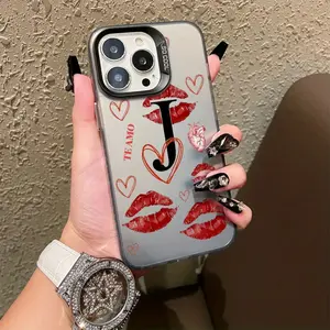 New High-Quality Creative Neon Lip Print Heart Letter J Pattern Metal Acrylic Phone Case, for iPhone Phone Case iPhone 17/17 Air/16/16 Pro Max/5 Pro/15/14 Pro Max/14 Plus/14/13 Pro/13/12 Pro Max/11 Pro Max/12/XR/X/XS Max/7/8 Plus, Perfect Gift for Friends