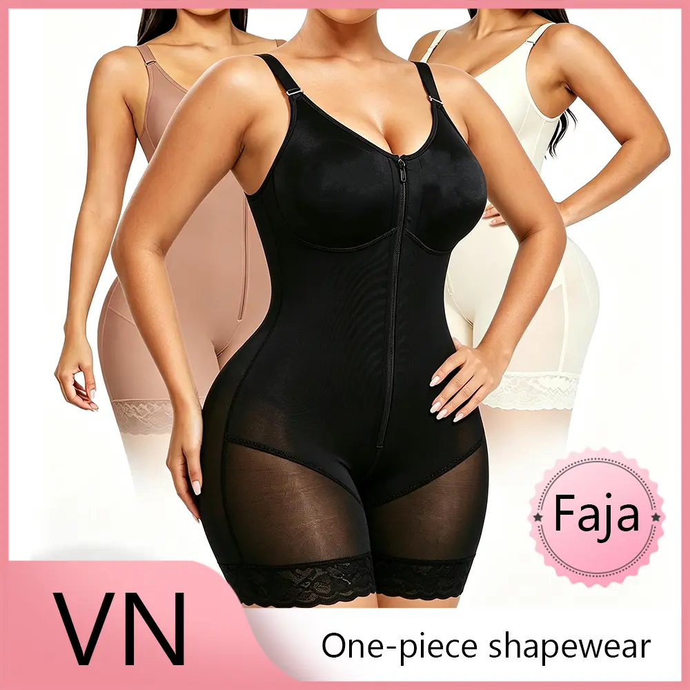 Women Zip‑Up Tummy Control Shapewear Bodysuit, Detachable Straps Butt Lifter Faja, Ultra‑Stretch Breathable Body Shaper with Functional Open Crotch for Comfort Fit