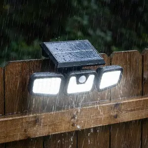 Solar Outdoor Lights 2500LM LED Security Lights,3 Heads Dimmable SpotLights with 3 Modes,IP44 Waterproof,Suitable for Yard, Garage, Porch, Pool,Garden,Barn,Patio, gift