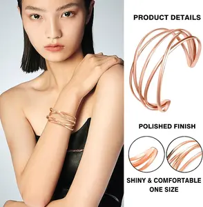 Twisted Cuff Bangle Bracelet for Women Trendy Multi-layer Wire Warp Bangle Bracelet Wide Open Chunky Cuff Bracelet, Gold & Rose Gold & Silver & Black