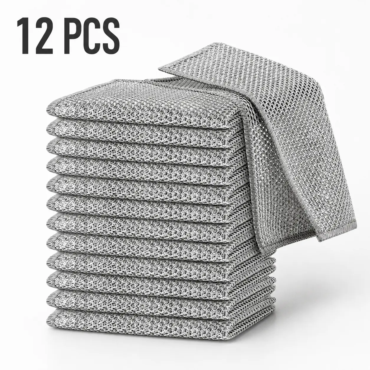 12 Counts Reusable Multipurpose Non-Scratch Wire Dishcloth, Dishwashing Rags for Wet & Dry Use, Kitchen Cleaning Cloth for Sinks, Pans & Dishes, Washable & Durable