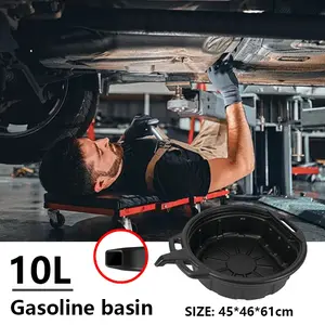 10L Car Oil Drain Pan, Thick Wall Impact Resistant Plastic Bucket, Flow Guide Groove & Splash Guard, Engine Oil Change Tool for Car Maintenance