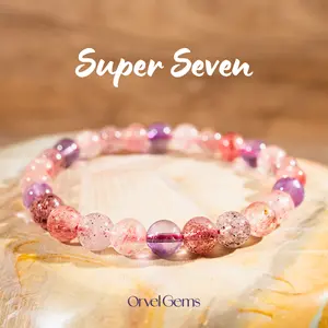 Rare Super Seven Gemstone Bracelet – Unique Healing Natural Crystal Beads (7-8mm) | Gift for Her, Perfect Mother's Day Gift