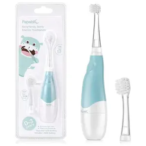Papablic Baby Electric Toothbrush 0-3 Years, 2-in-1 Auto Brush with FDA Silicone , Dentist Approved for Toddler Teeth Care, Daily Oral Hydiene Tools, Stop Bedtime Fights