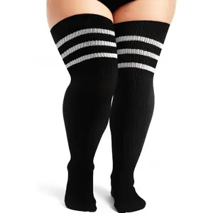 Plus Size Thigh High Socks for Thick Thighs, Extra Long Women Striped Over Knee Stockings Leg Warmers