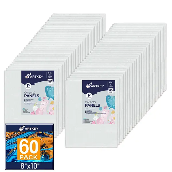 Canvas Panels 8x10 Inch 60-Pack, 10 oz Primed 100% Cotton White Blank Small Canvases for Painting, Flat Canvas Board for Oil Acrylics Watercolor & Tempera Paints