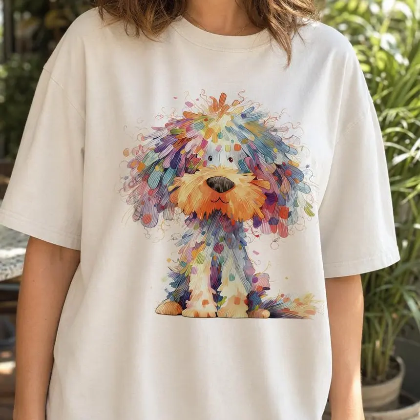 Watercolor Dog Graphic T-Shirt, Women's Cute Casual Short Sleeve Top, Artistic Pet Lover Clothes for Dog Moms, Unisex Fit