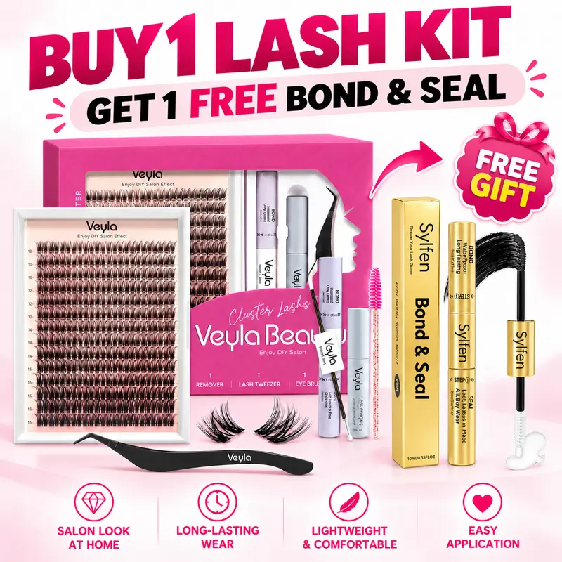 Veyla Lashes Waterproof DIY Lash Extension Kit, 10-16MM Wispy Lash Clusters Kit, Ultra-thin Soft Band Eyelash Extension Kit with Waterproof Lash Bond and Seal, Professional Lash Remover, Tweezers for Girls Gift Makeup (Flora/ Venus/Magic/Secret)