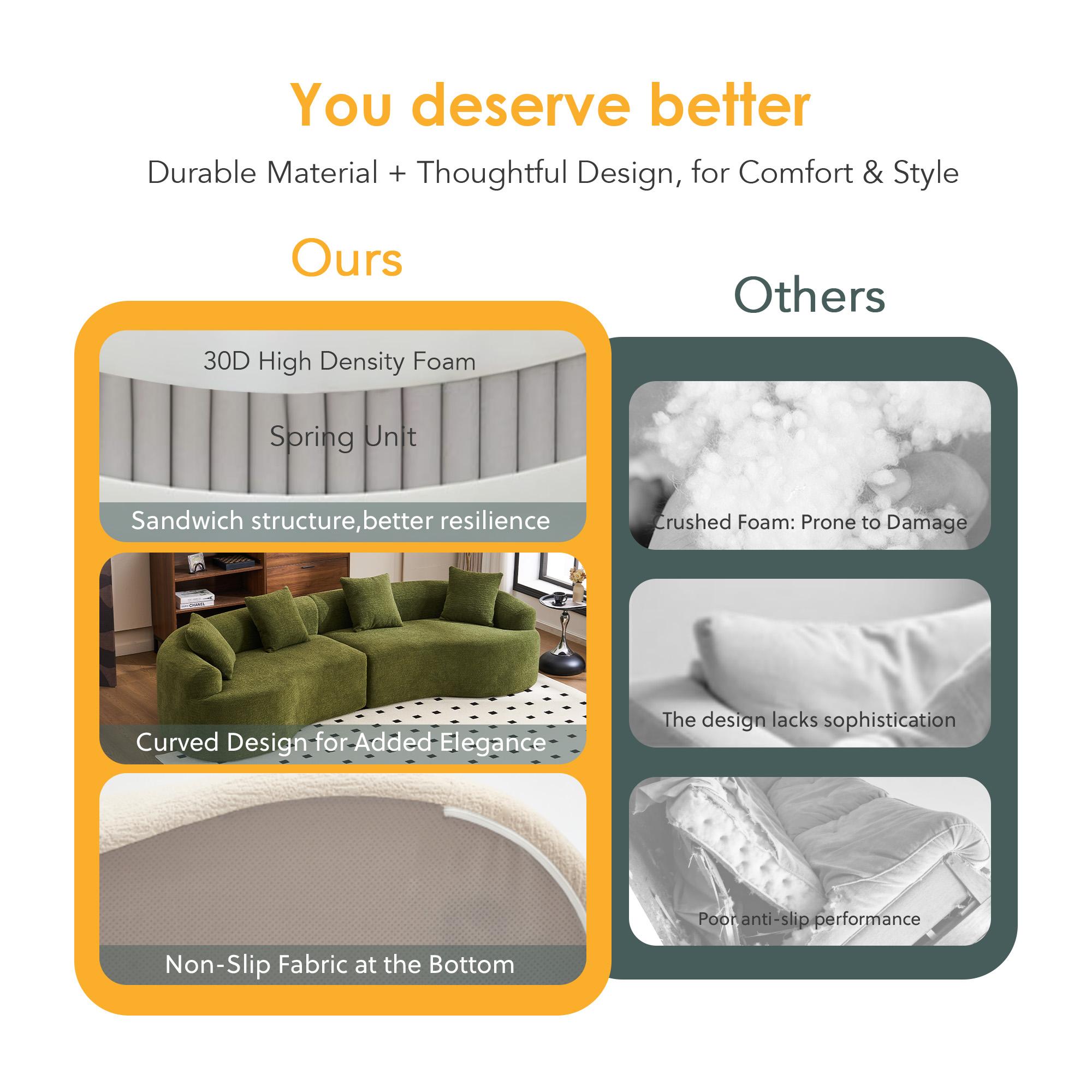 110" Curved Boneless Modular Sectional Sofa, Compression Sleeper Couch with High-Density Foam, Chenille Fabric Sofa Bed for Living Room, Bedroom, Apartment & Lounge