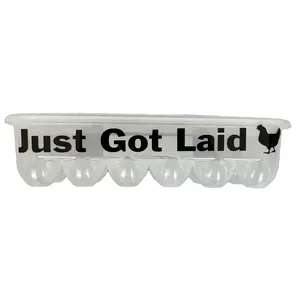 Egg Crate Clear Reusable Plastic Storage Container for Dozen (12) Eggs - Custom Humor "Just Got Laid"