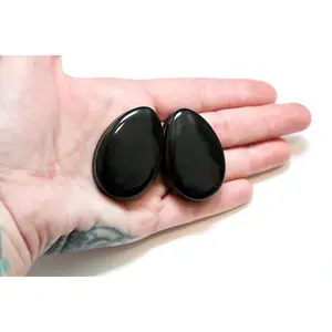 Obsidian Black Teardrop Gauged Earrings - Black Gemstone, Glossy Wearable Jewelry (6mm-51mm), Black Gemstone Earrings, Glossy Earrings