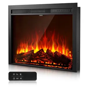 VEVOR Electric Fireplace Insert,  35 inch Recessed and Wall Mounted with Adjustable Flame Color Brightness & 8h Timer & Remote Control, Indoor Heater w/ 750W/1500W Dual Heating Modes, 5000BTU Black