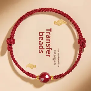 Red String Bracelet for Zodiac Year Women Cinnabar Bead Amulet Lucky Bead Red String Woven Bracelet for Men and Couples